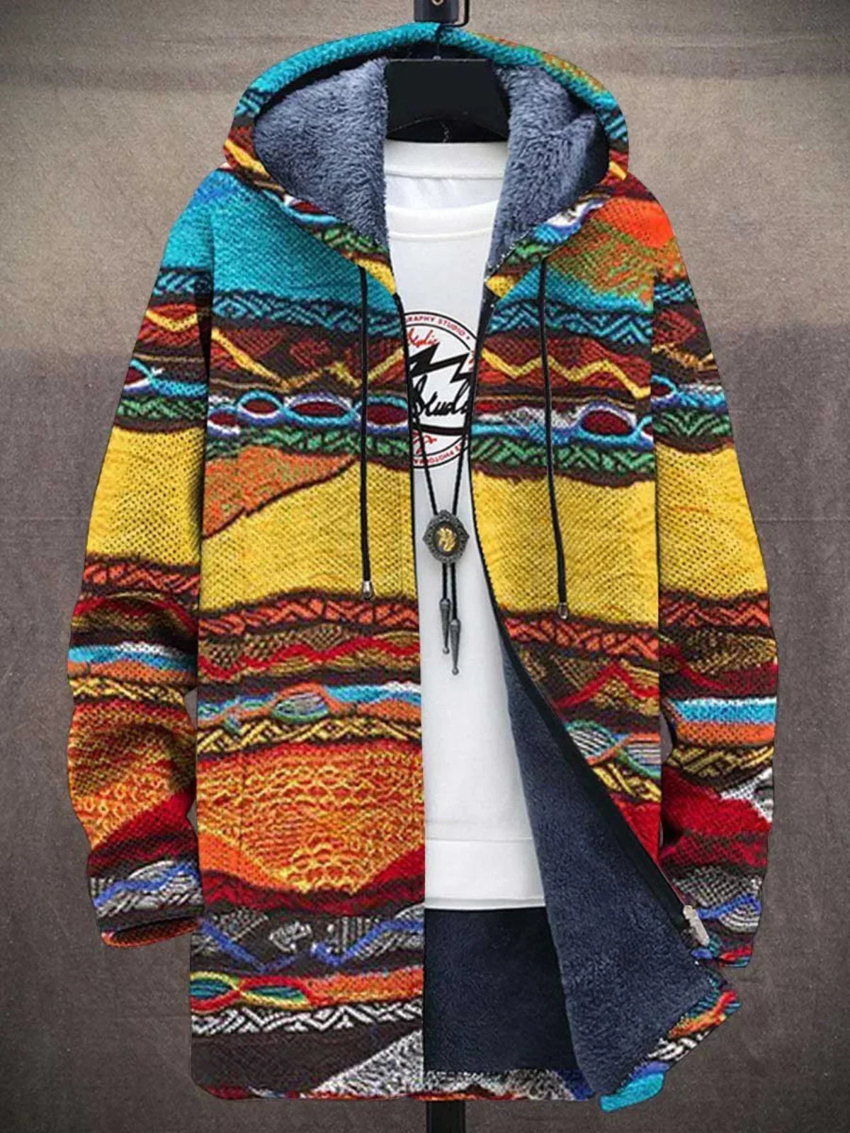 Cynthia | Artistic Geometric Hooded Cardigan