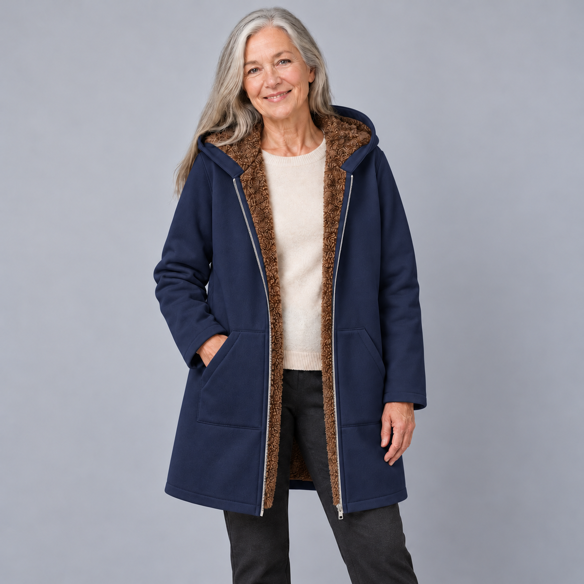 Evelyn | Cozy Sherpa-Lined Hooded Coat