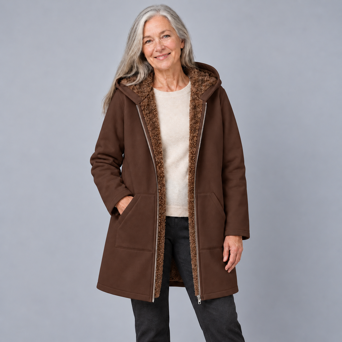 Evelyn | Cozy Sherpa-Lined Hooded Coat