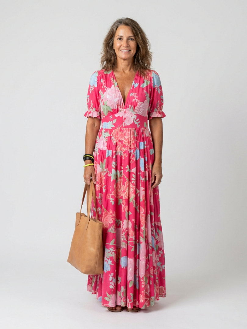 Ione | Floral Print V-Neck Maxi Dress