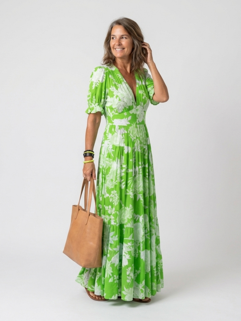 Ione | Floral Print V-Neck Maxi Dress