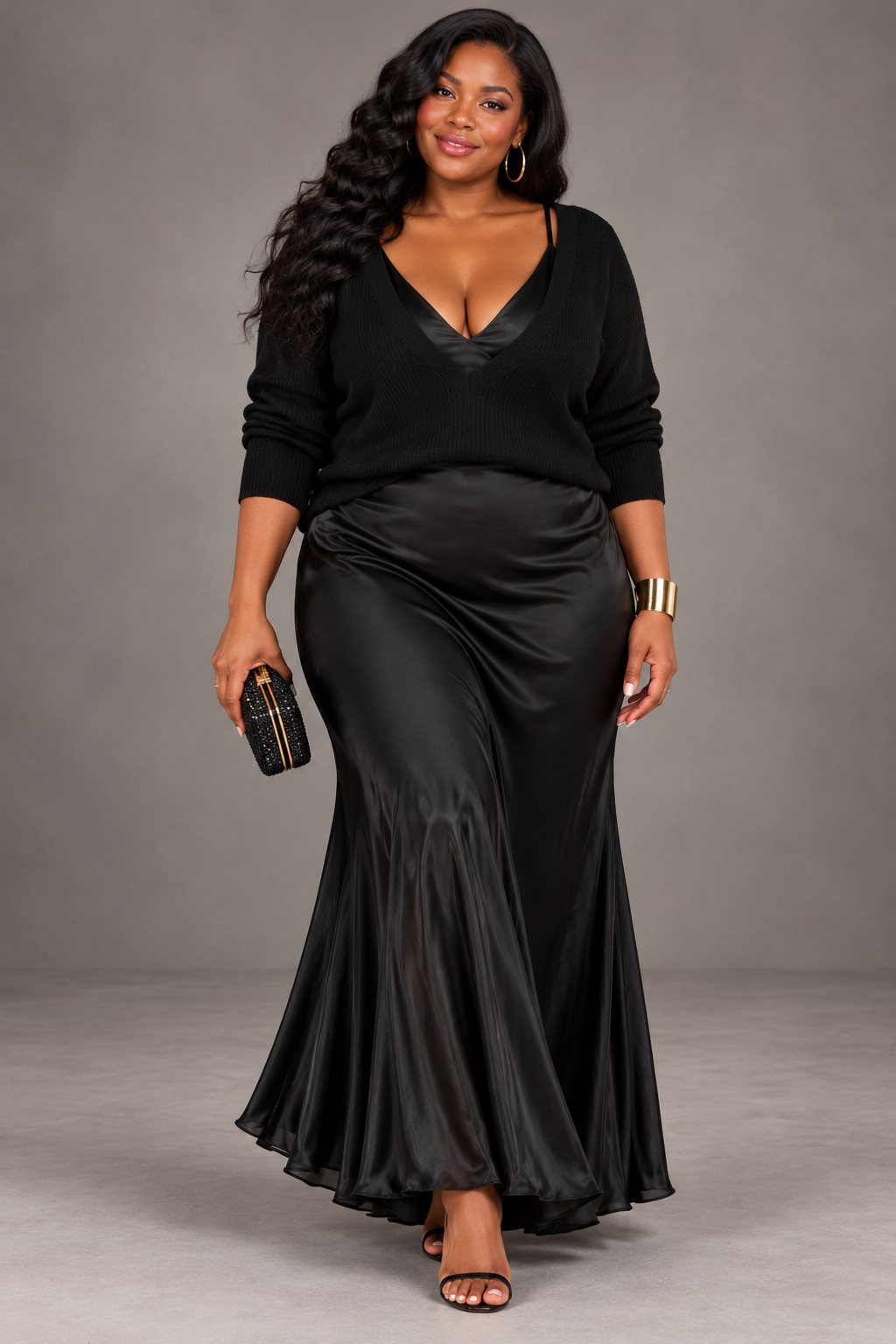 Jessa | Elegant V-Neck Knit & Satin Maxi Dress Set
