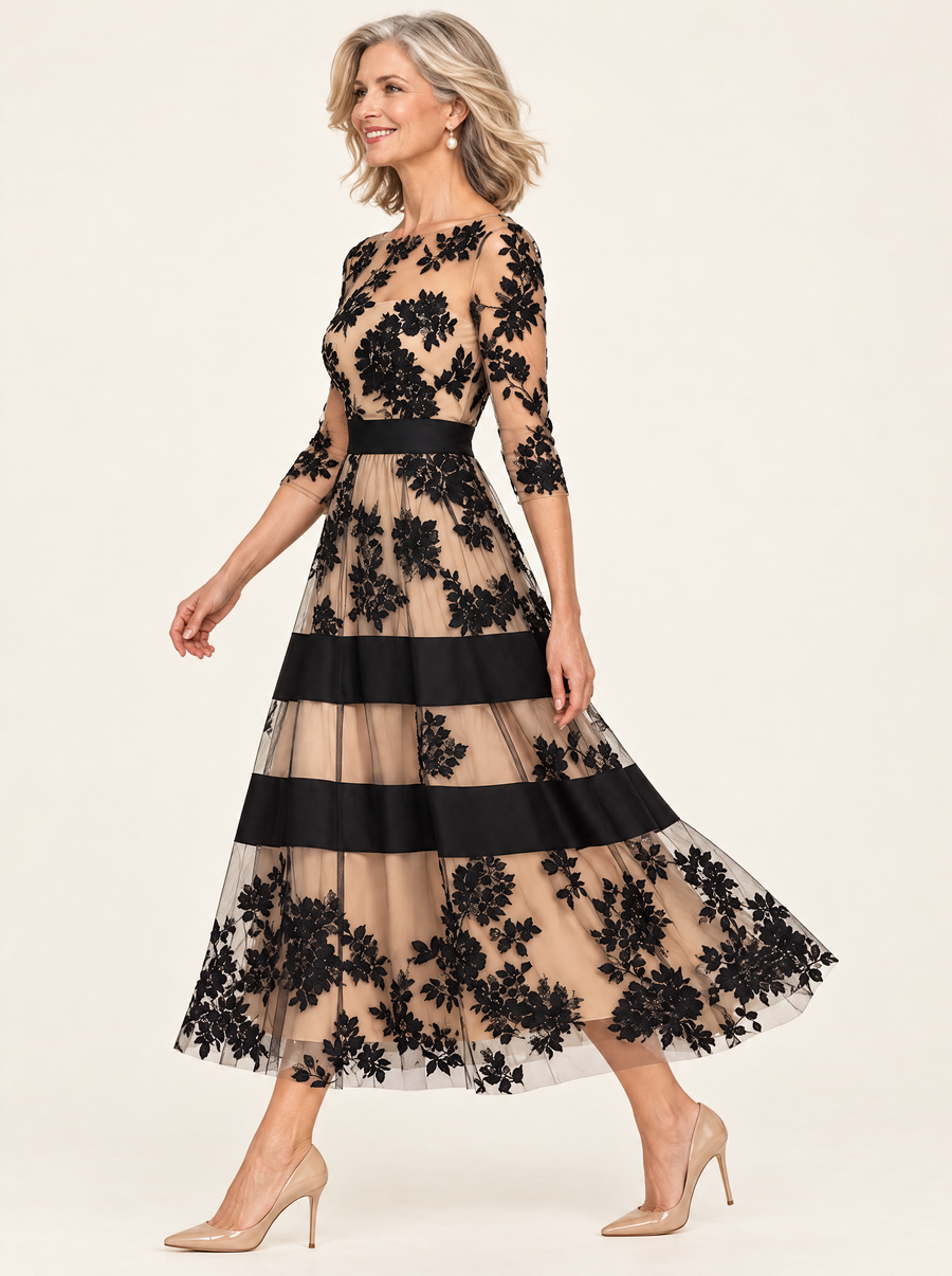 Celeste | Floral Lace A-Line Midi Dress
