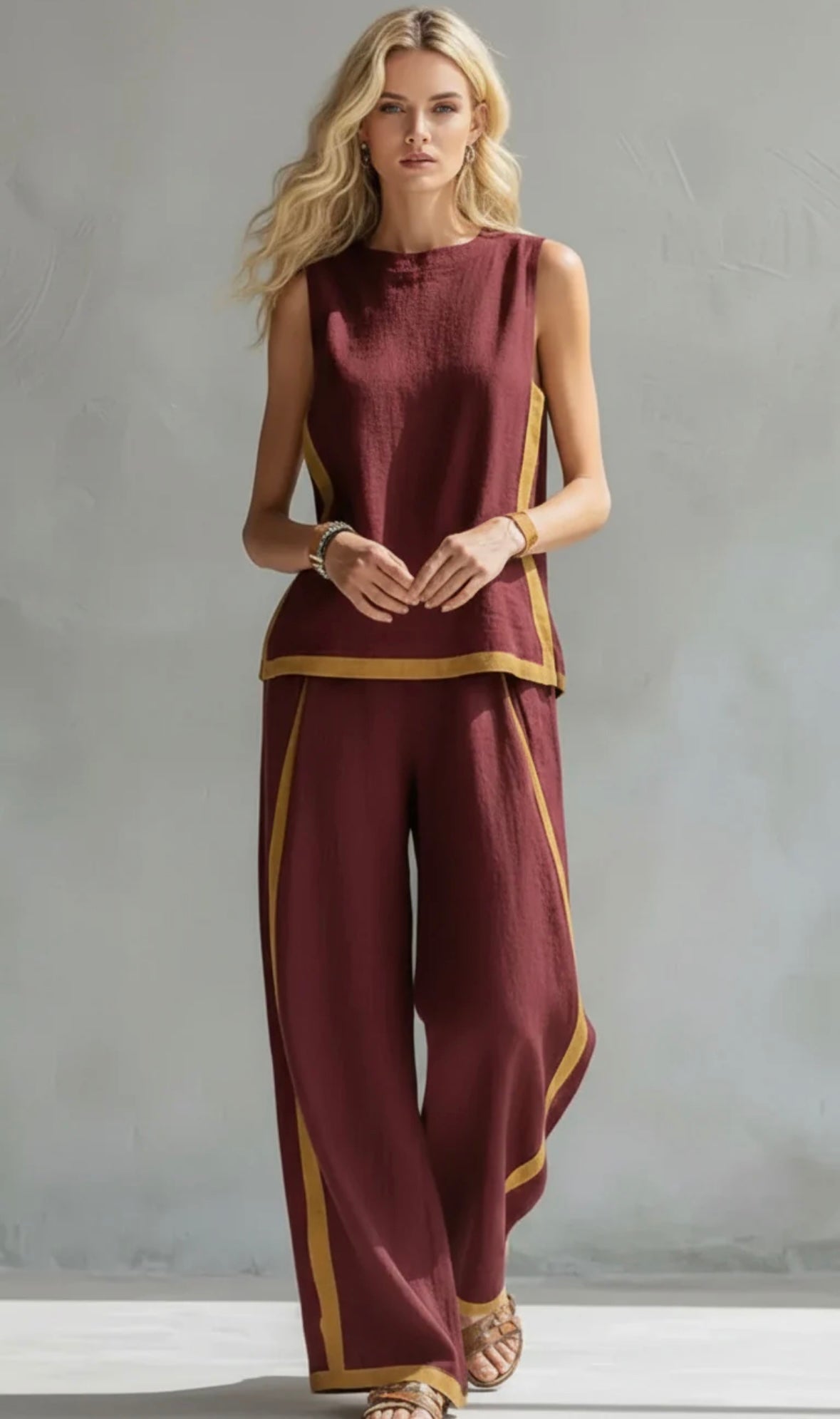 Leila – Two-tone Vest and Pants Set