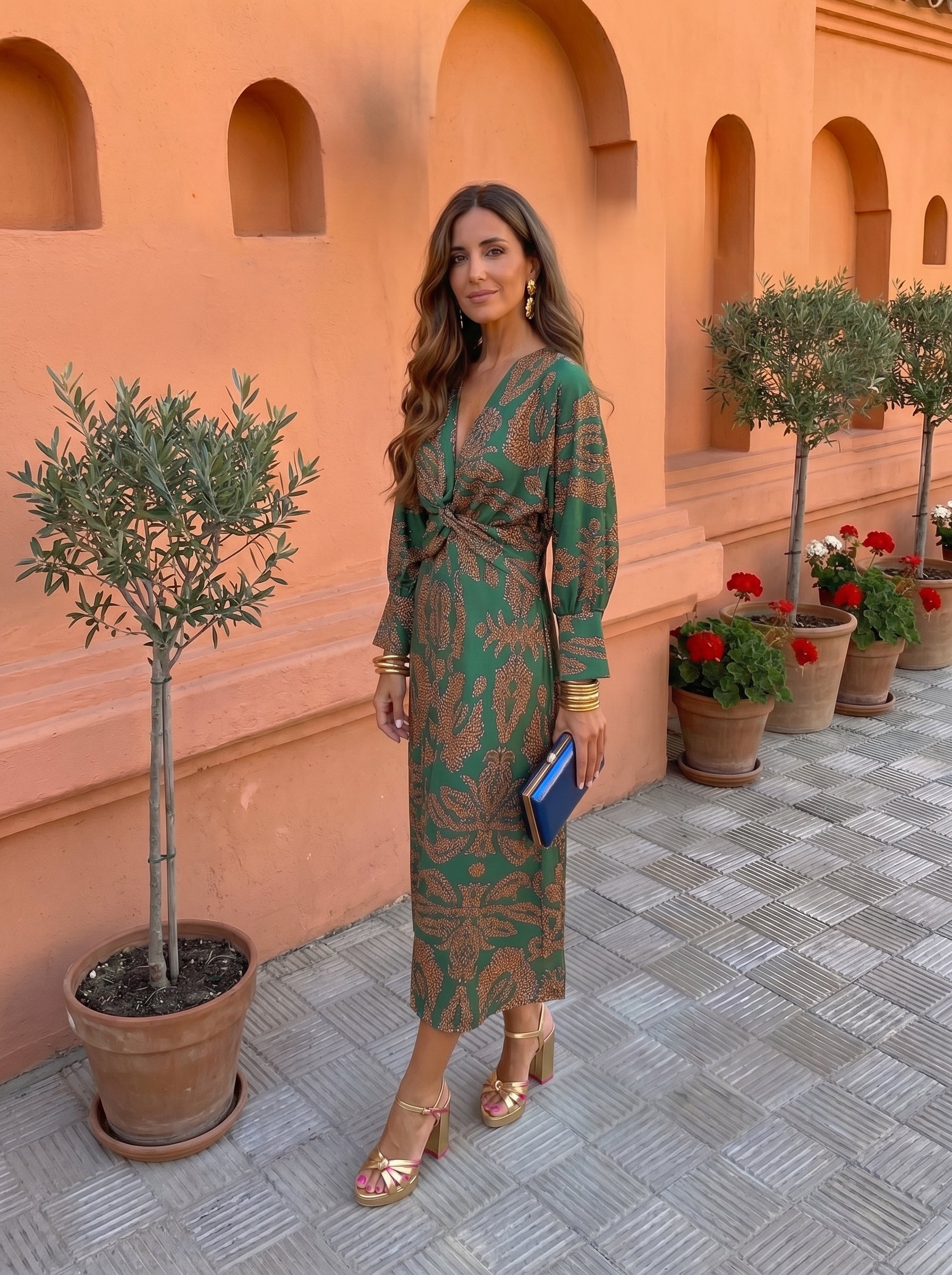 Twist Front Printed Midi Dress