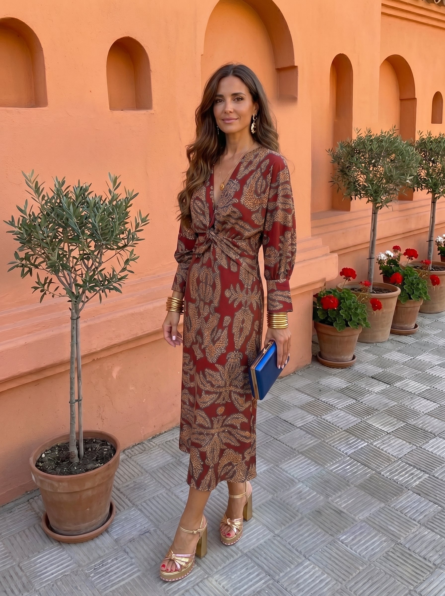 Twist Front Printed Midi Dress