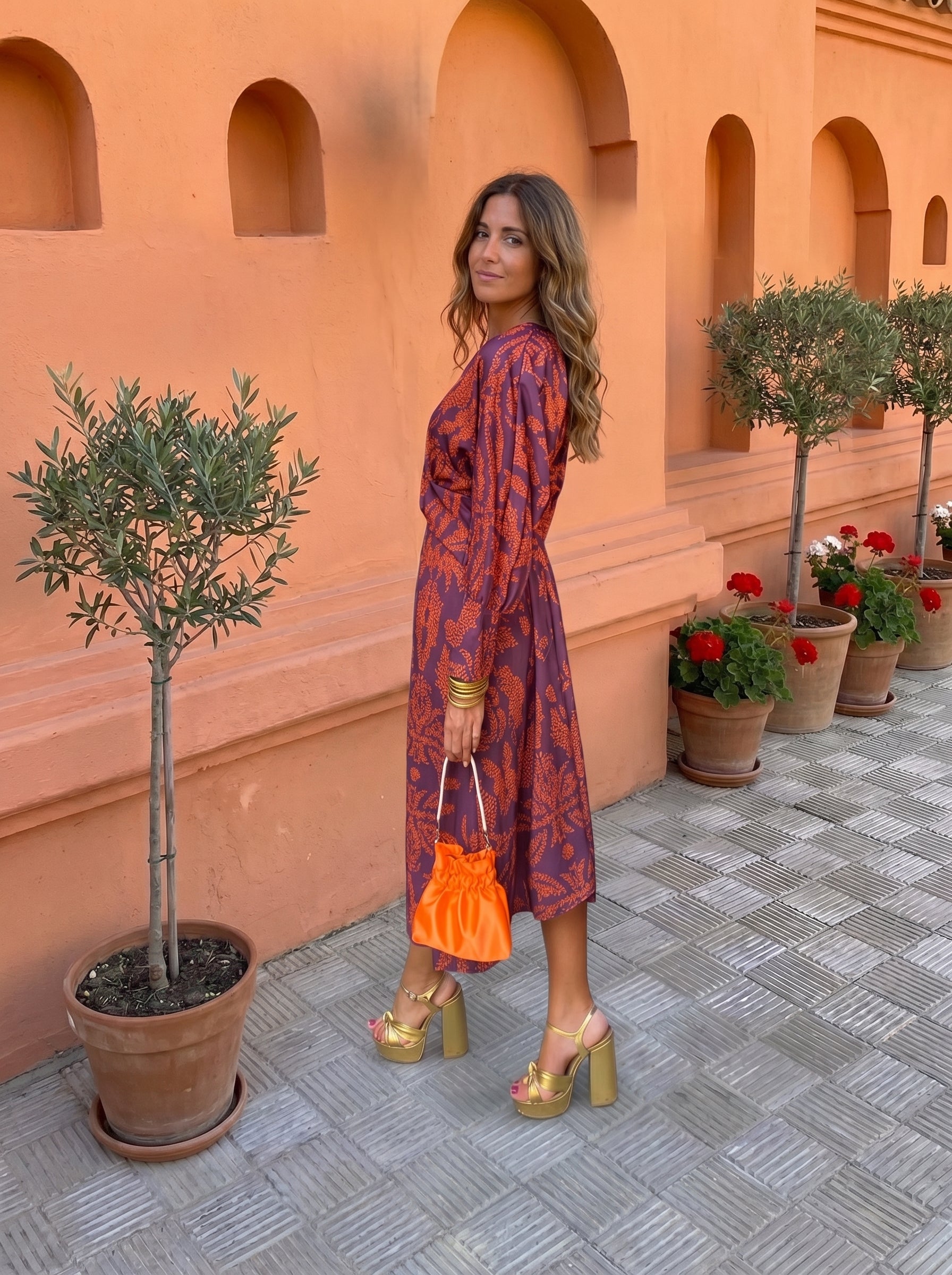 Twist Front Printed Midi Dress