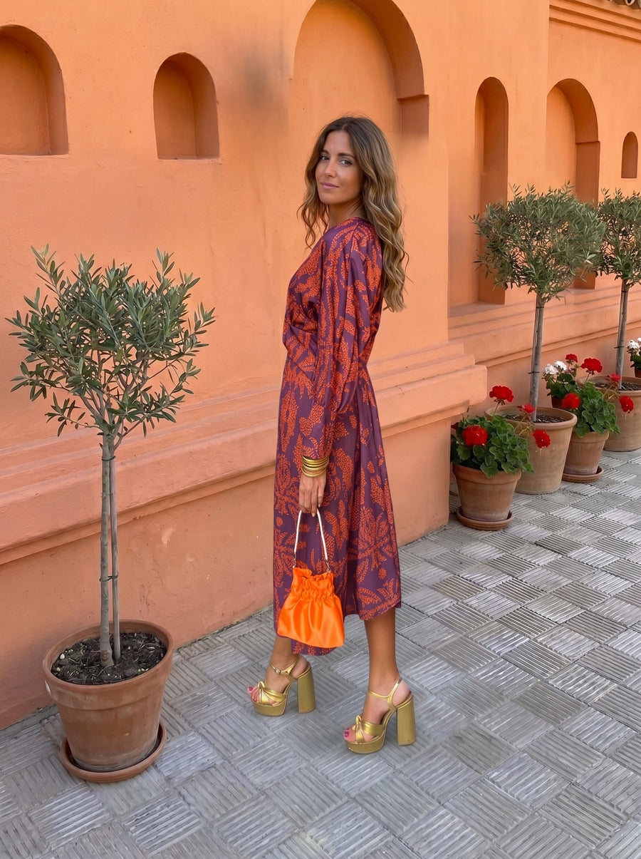 Twist Front Printed Midi Dress