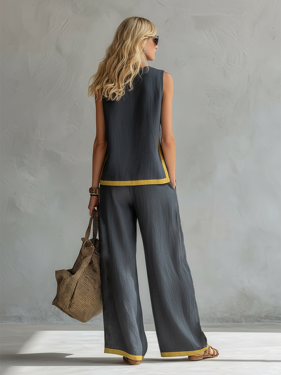 Leila – Two-tone Vest and Pants Set