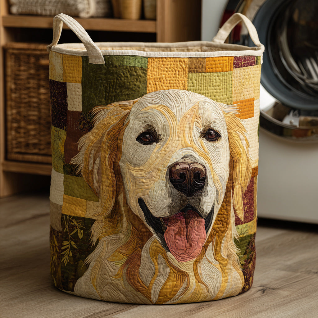 Goldie | Playful Retriever Print Quilted Laundry Basket