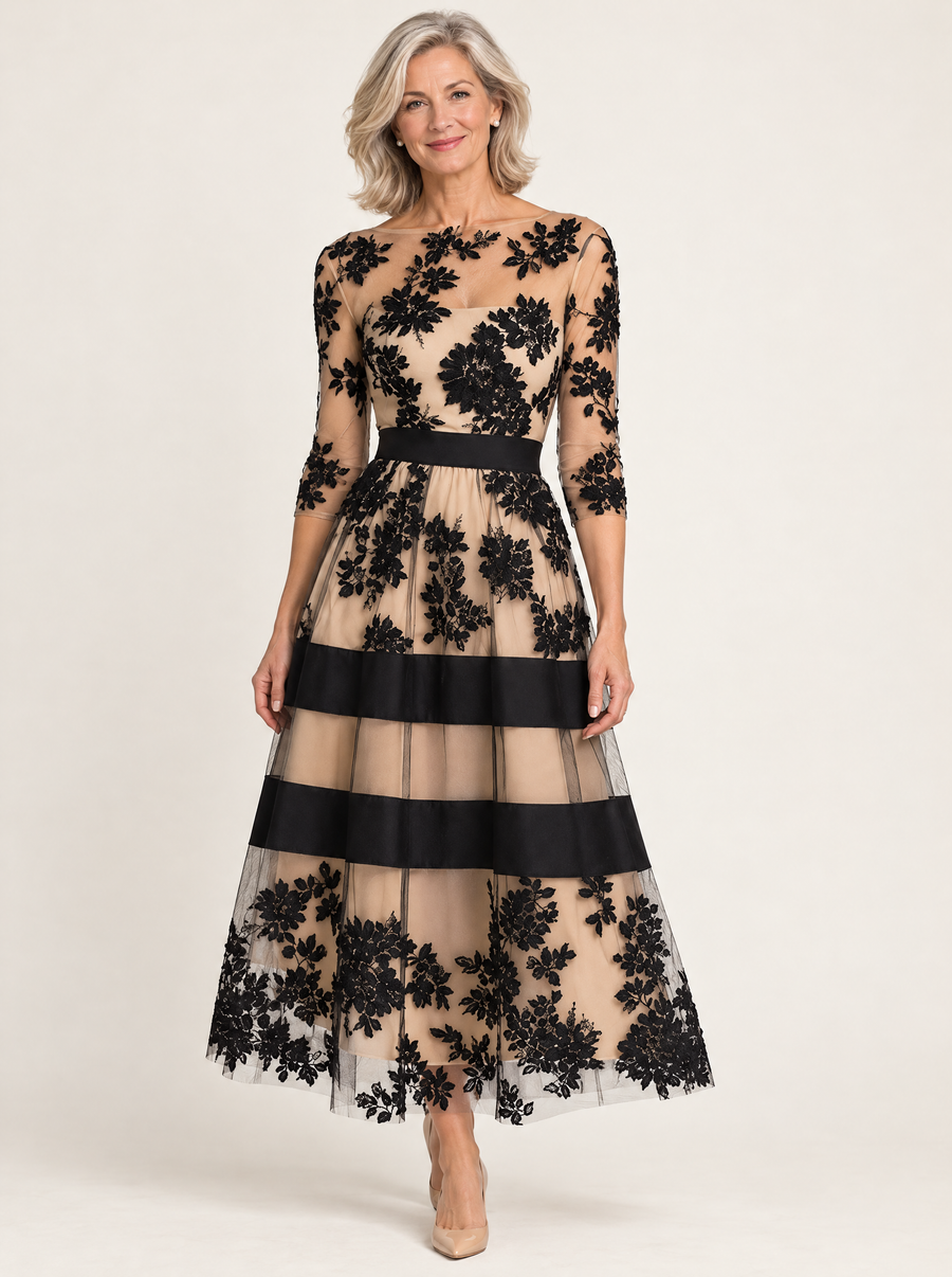 Celeste | Floral Lace A-Line Midi Dress