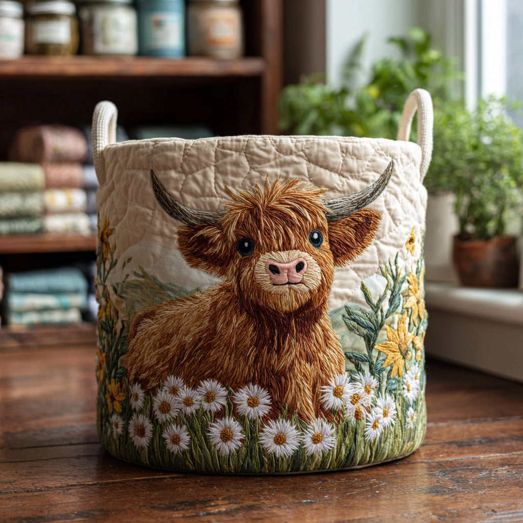 Heather | Highland Cow Meadow Quilted Laundry Basket