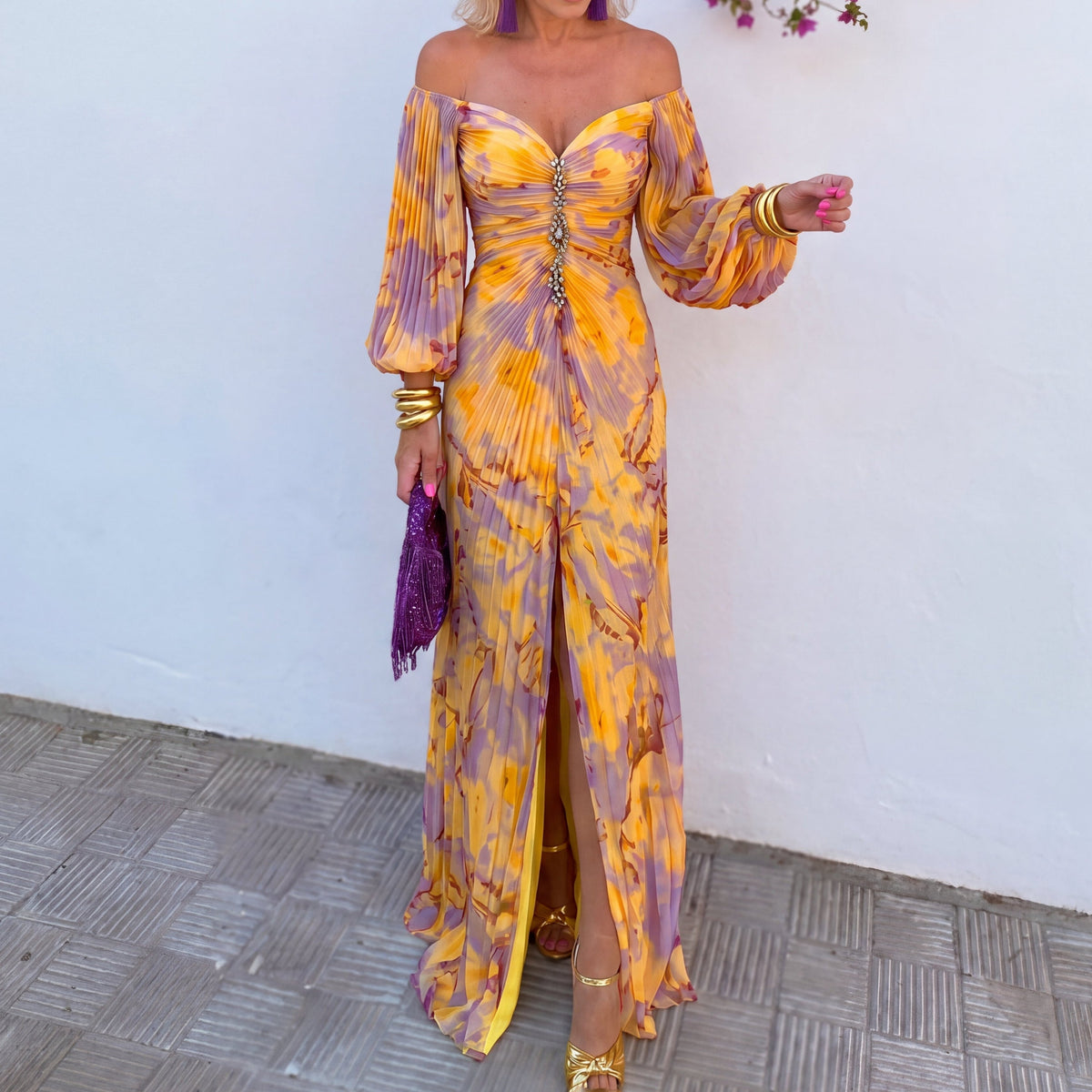 Mia | Off-Shoulder Ruched Floral Maxi Dress