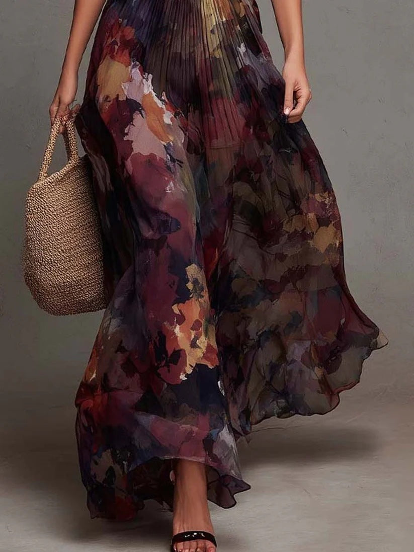 Camellia | Watercolor Pleated Maxi Dress