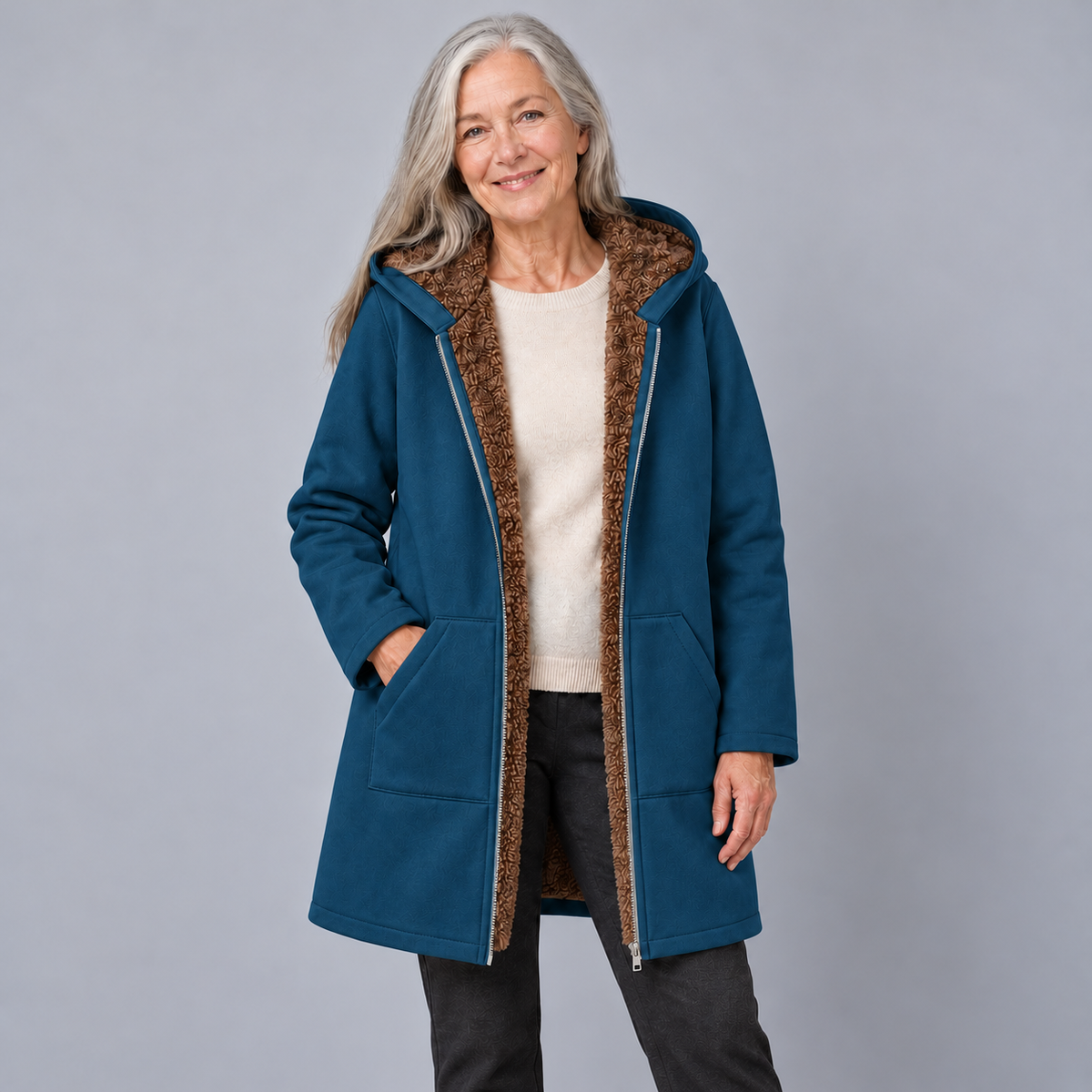 Evelyn | Cozy Sherpa-Lined Hooded Coat