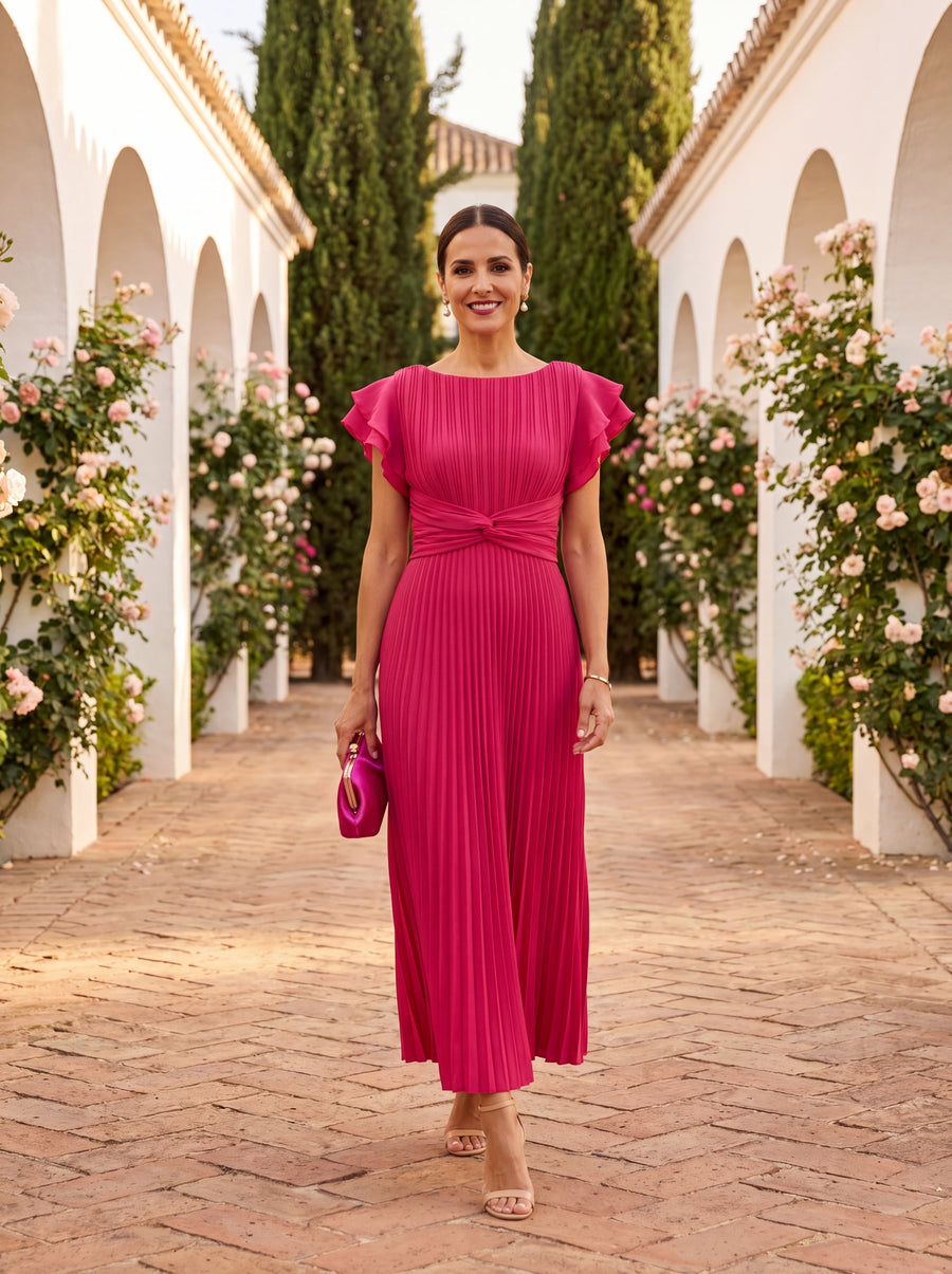 Rosa™ | Pleated Flutter Sleeve Midi Dress
