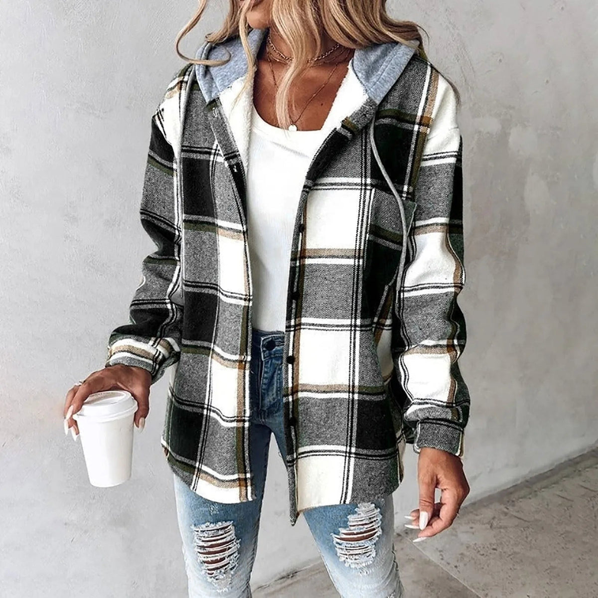 Élise | Cozy Plaid Hooded Overshirt