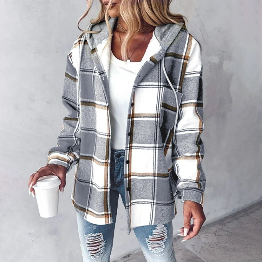 Élise | Cozy Plaid Hooded Overshirt