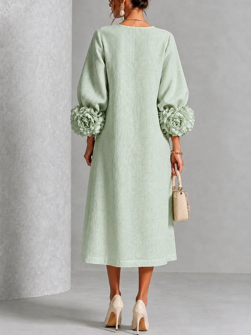 Chicca | Floral Button-Down Midi Dress with Statement Cuff Details
