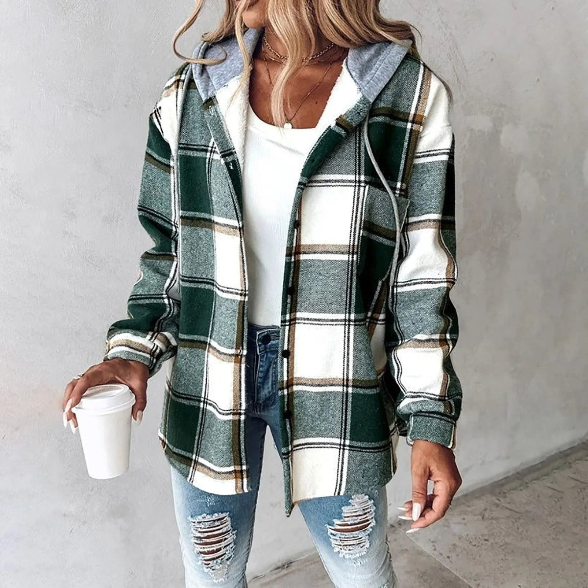 Élise | Cozy Plaid Hooded Overshirt