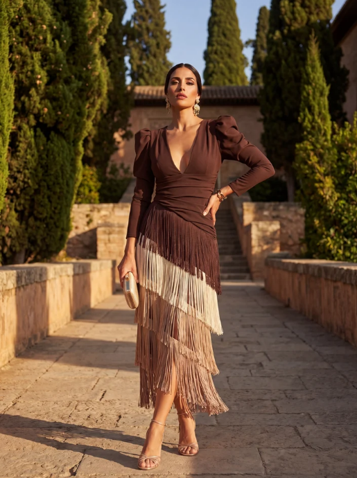 Dora | Elegant Fringe Midi Dress