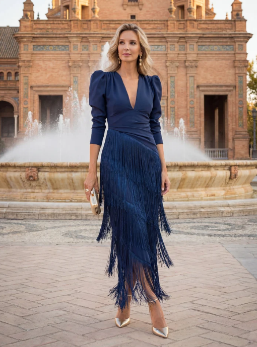 Dora | Elegant Fringe Midi Dress