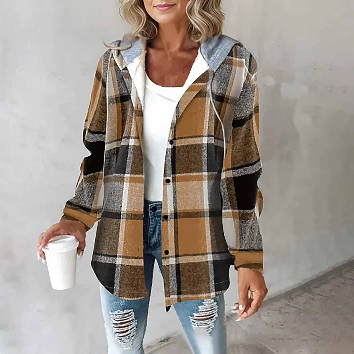 Élise | Cozy Plaid Hooded Overshirt