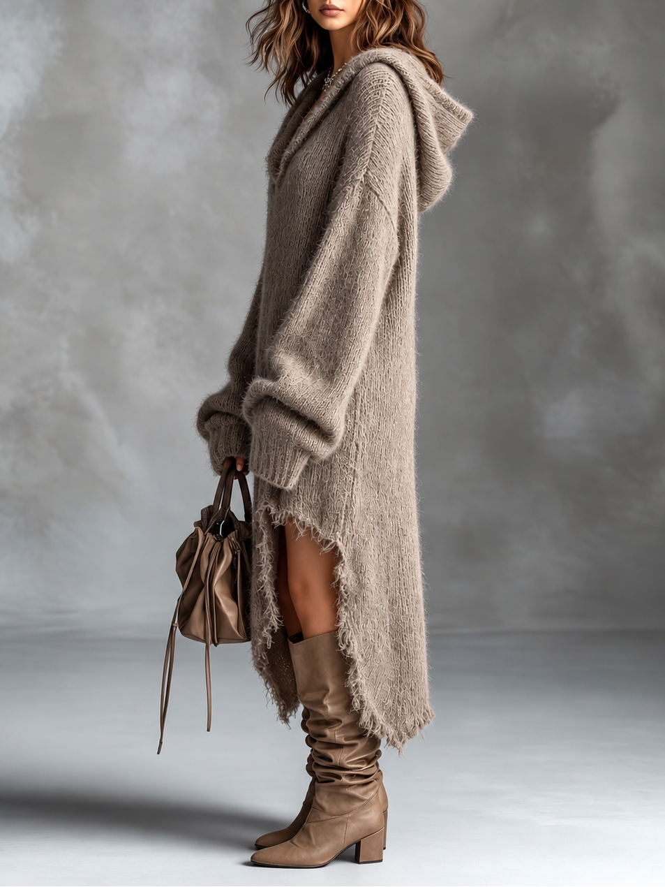 Heather | Boho Chic Asymmetric Hooded Knit Dress