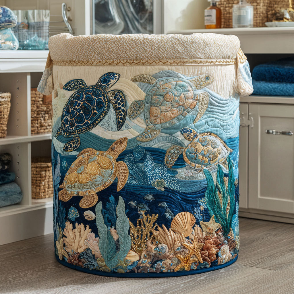 Pearl | Ocean Turtle Quilted Laundry Basket
