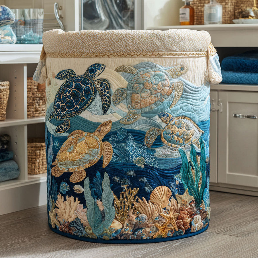 Pearl | Ocean Turtle Quilted Laundry Basket