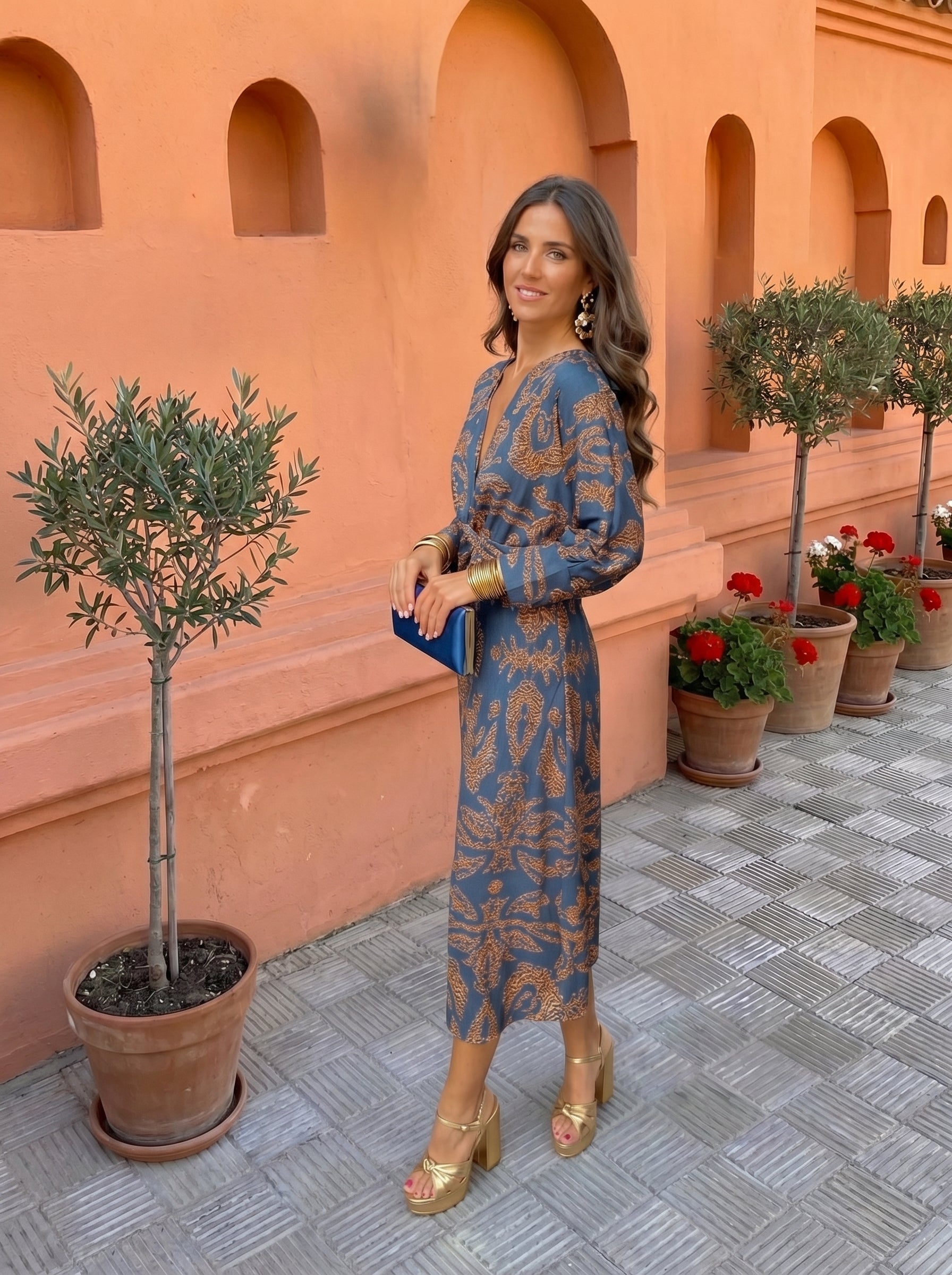 Twist Front Printed Midi Dress