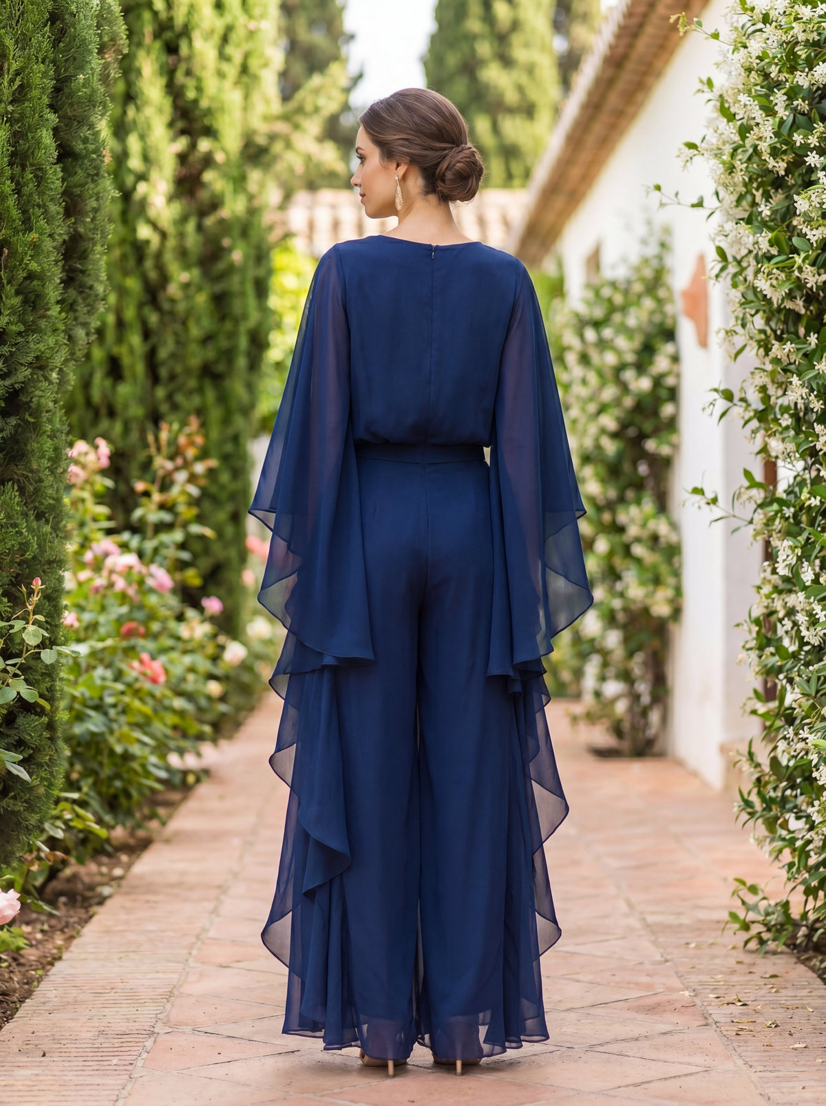 Lenorah | Chic Cape-Sleeve Chiffon Two-Piece Set