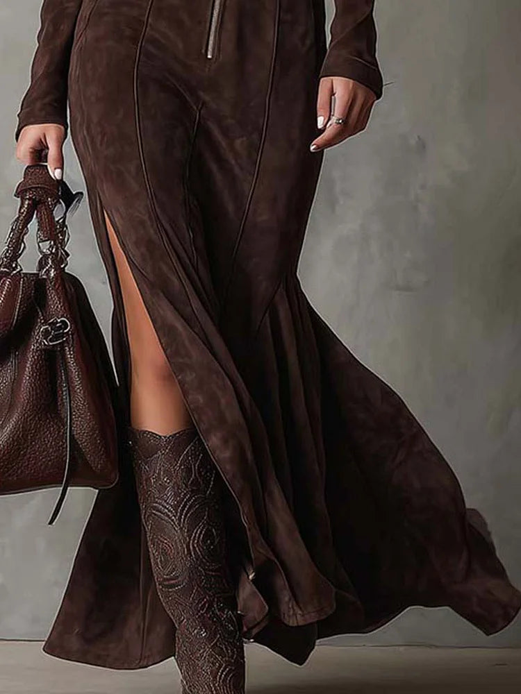 Marceline | Elegant Belted Zip-Front Maxi Dress
