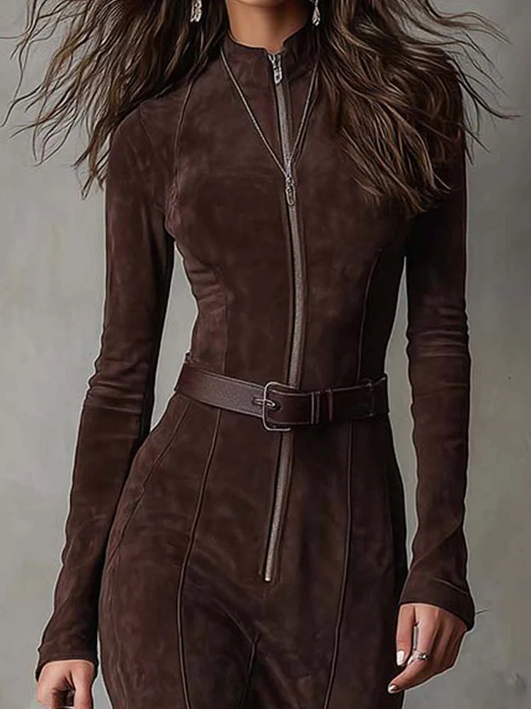 Marceline | Elegant Belted Zip-Front Maxi Dress