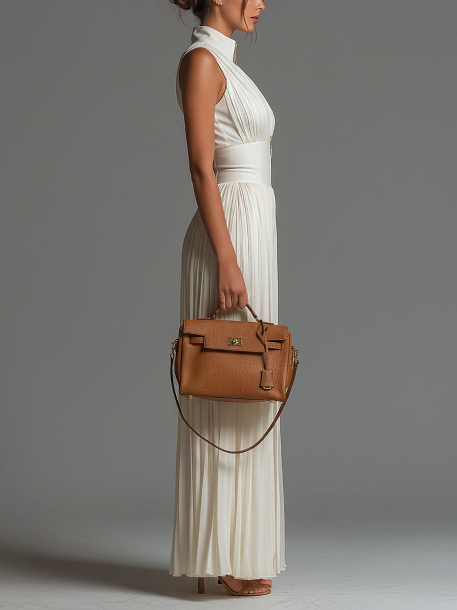 Laure | Pleated Wide-Leg Zip-Front Jumpsuit