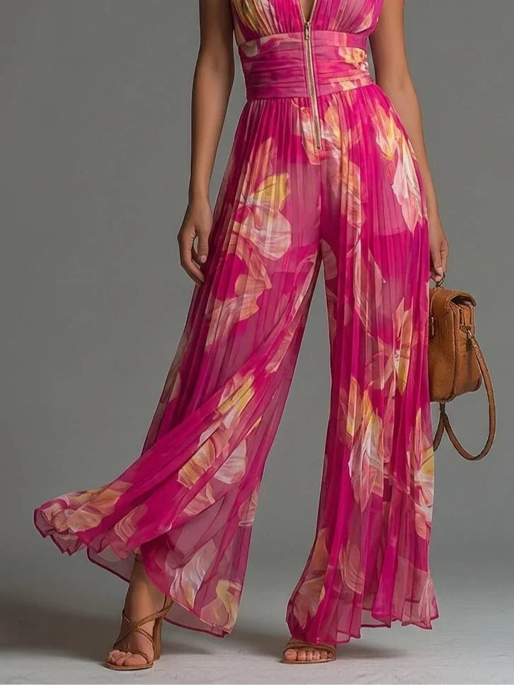 Laure | Pleated Wide-Leg Zip-Front Jumpsuit