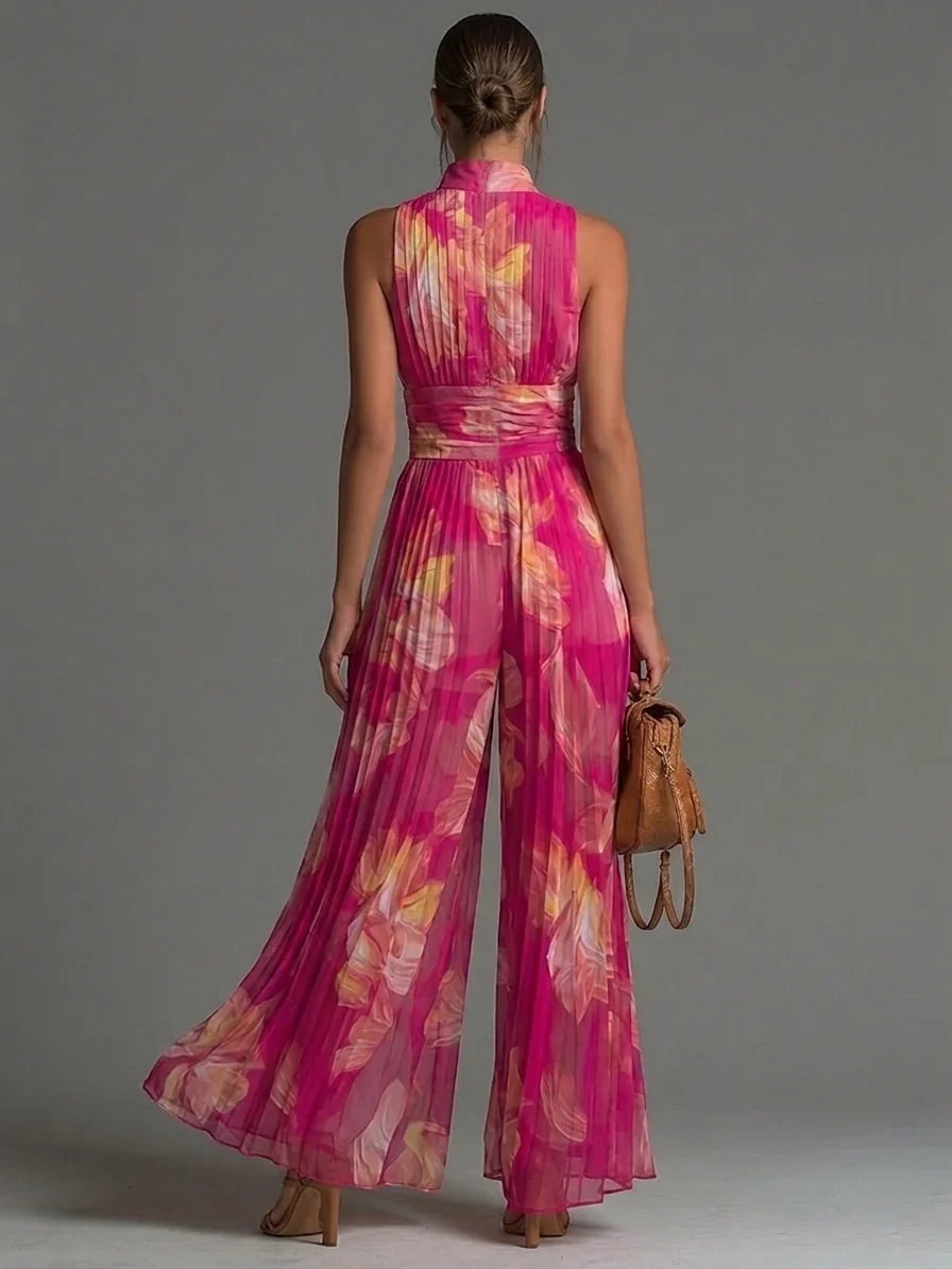 Laure | Pleated Wide-Leg Zip-Front Jumpsuit