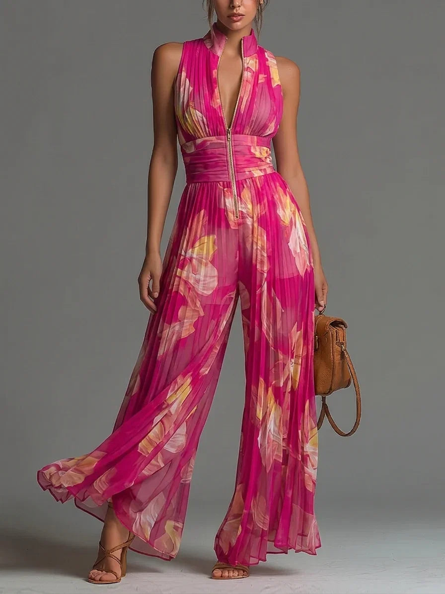 Laure | Pleated Wide-Leg Zip-Front Jumpsuit