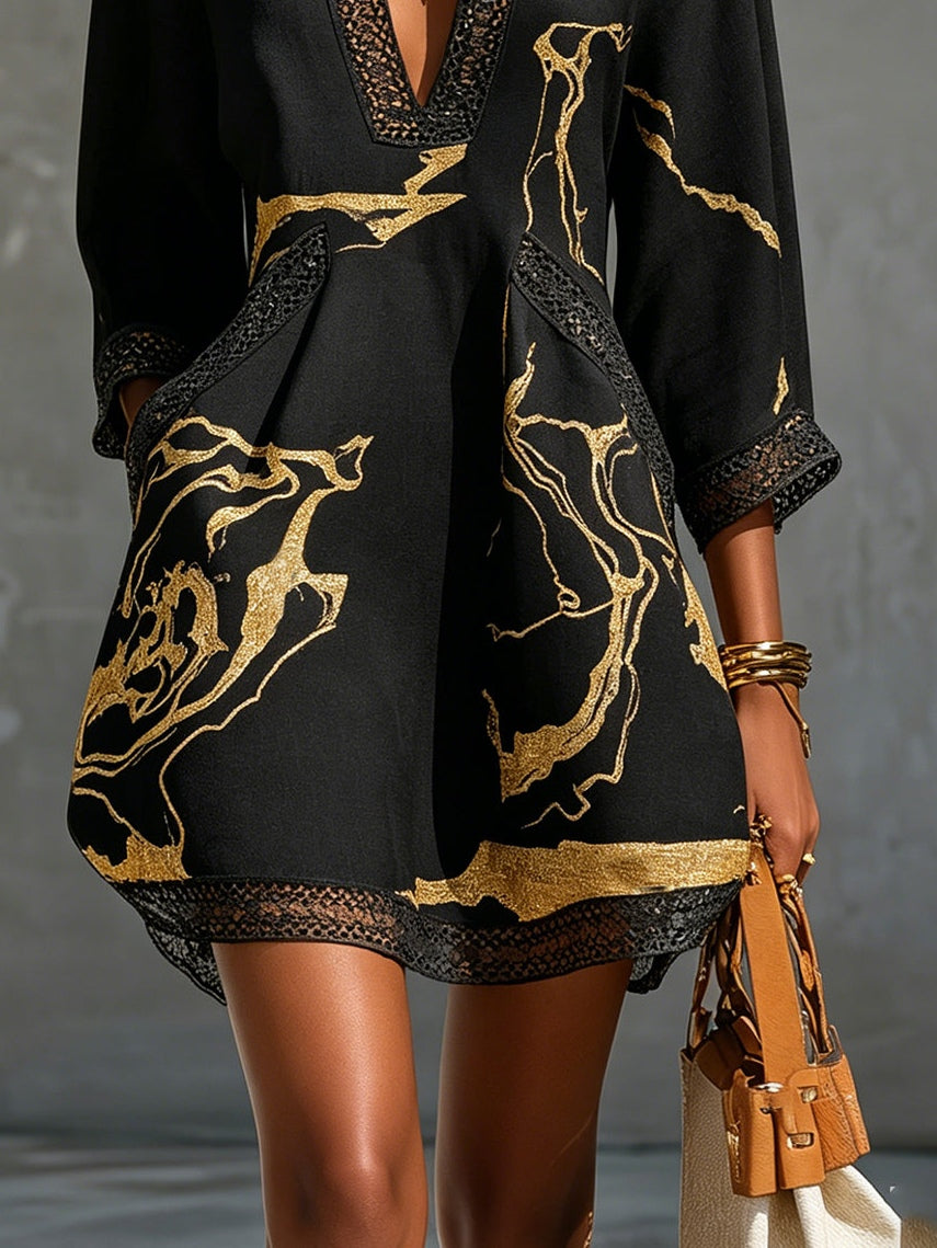 Bianca | Crochet Trim Printed Mini Dress