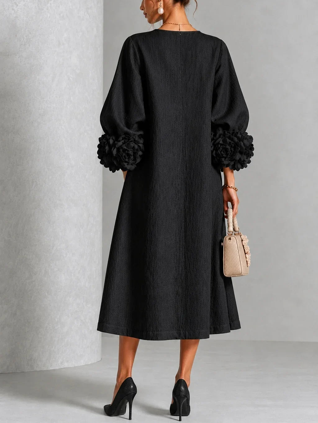 Chicca | Floral Button-Down Midi Dress with Statement Cuff Details