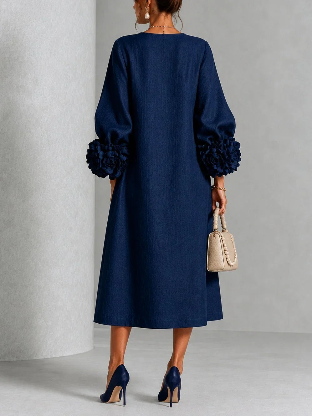 Chicca | Floral Button-Down Midi Dress with Statement Cuff Details