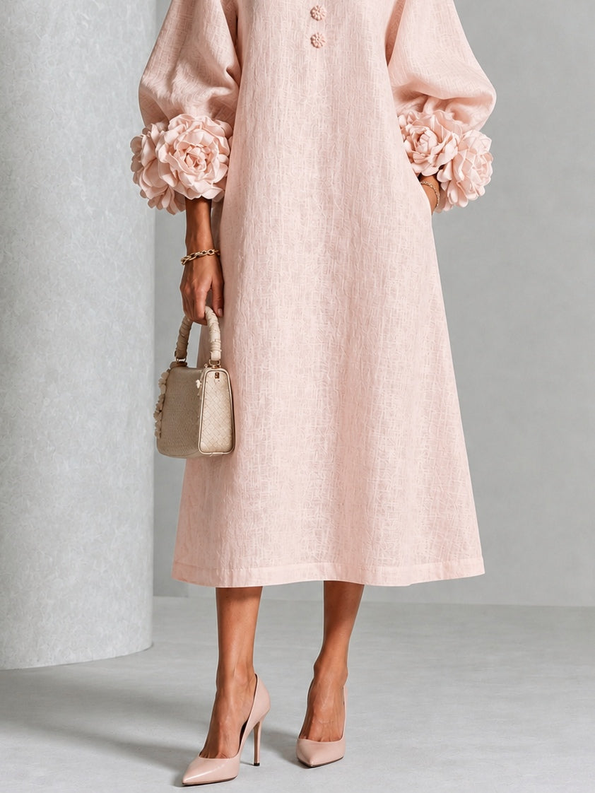 Liliana | Elegant Floral-Cuff Midi Dress
