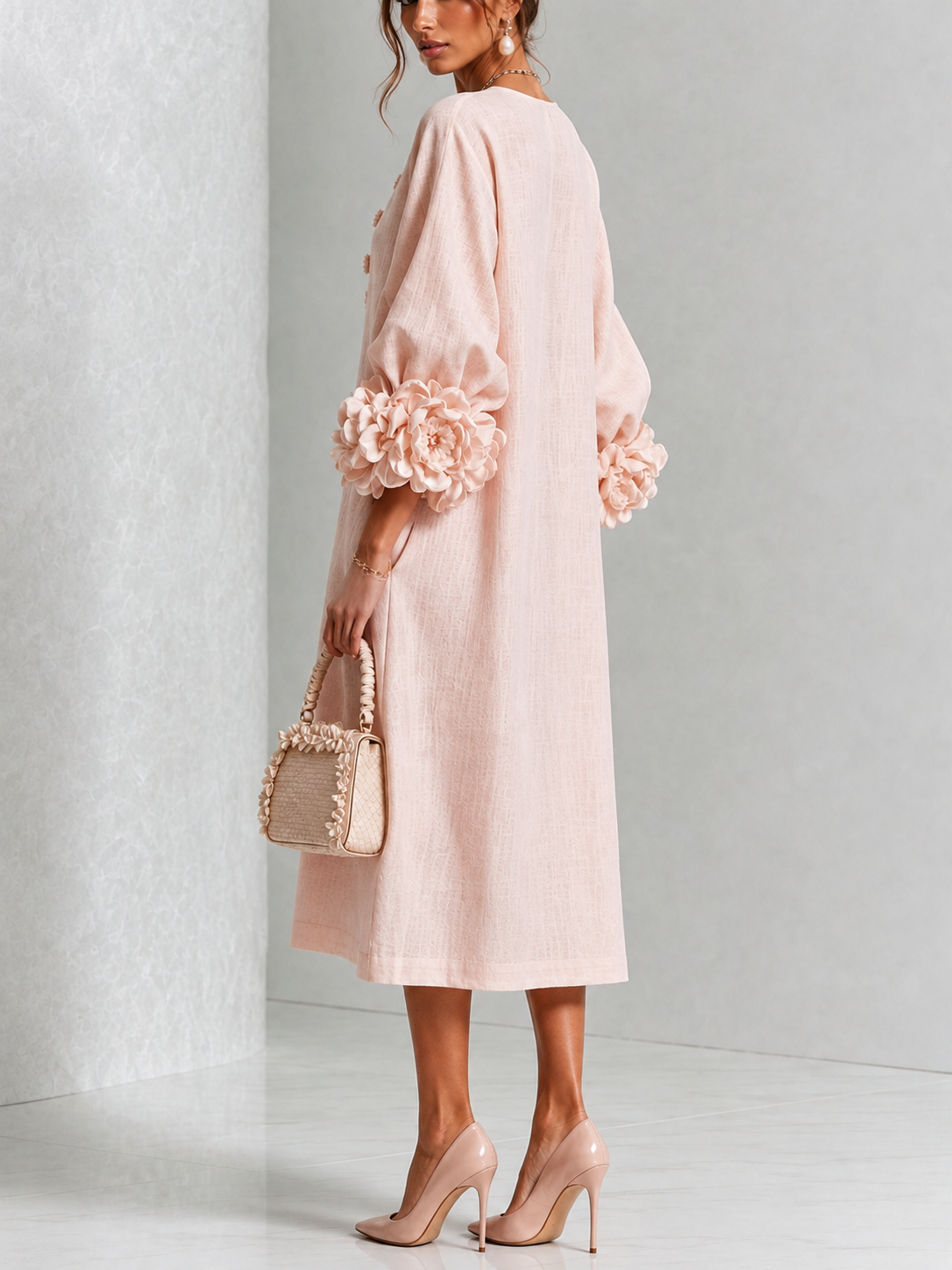 Liliana | Elegant Floral-Cuff Midi Dress