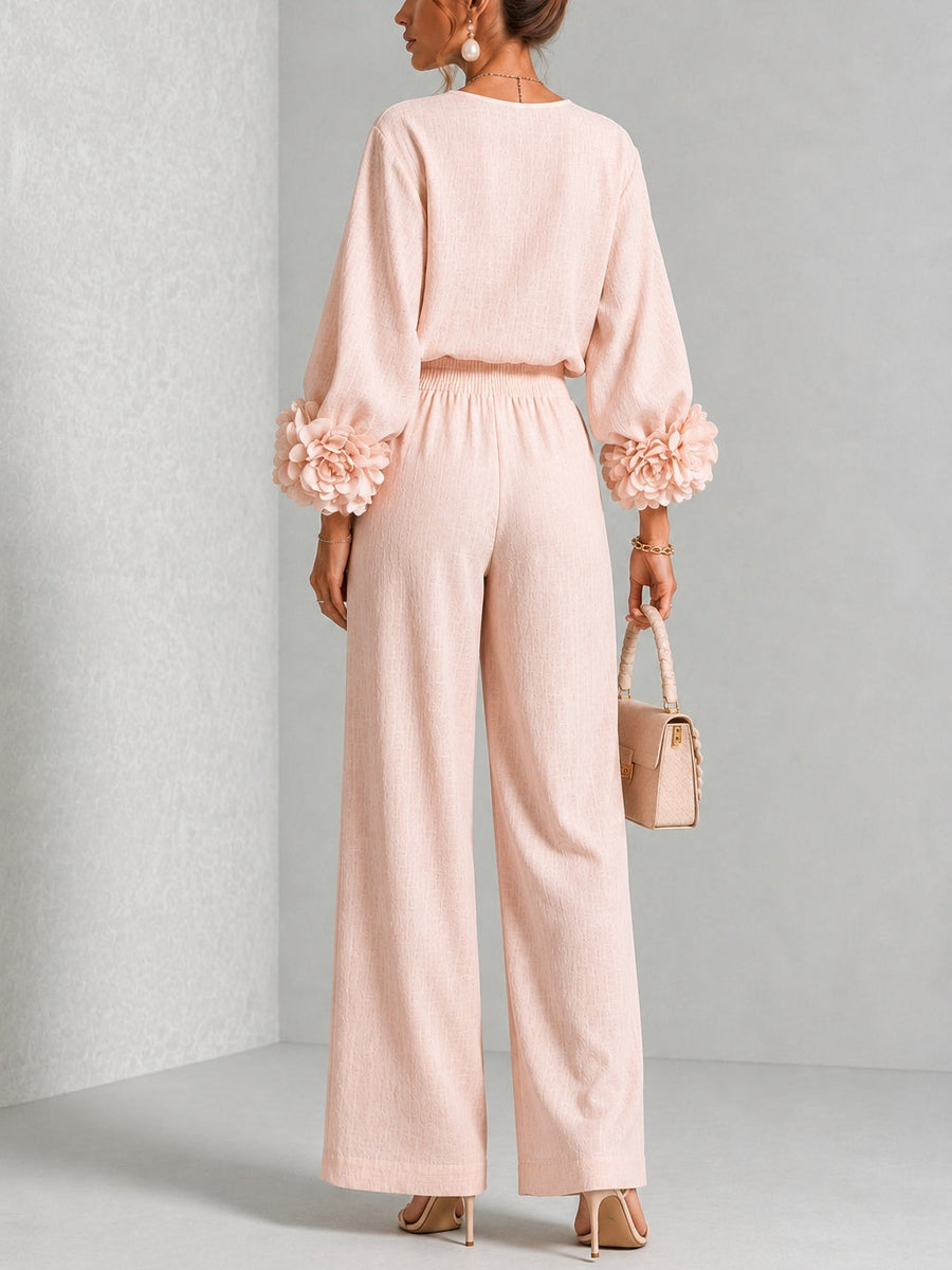 Annalise | Floral-Cuff Wide-Leg Two-Piece Set