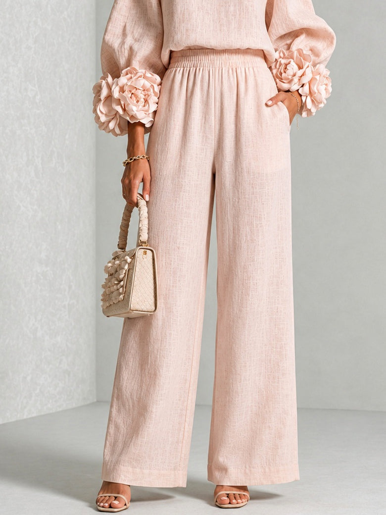 Annalise | Floral-Cuff Wide-Leg Two-Piece Set