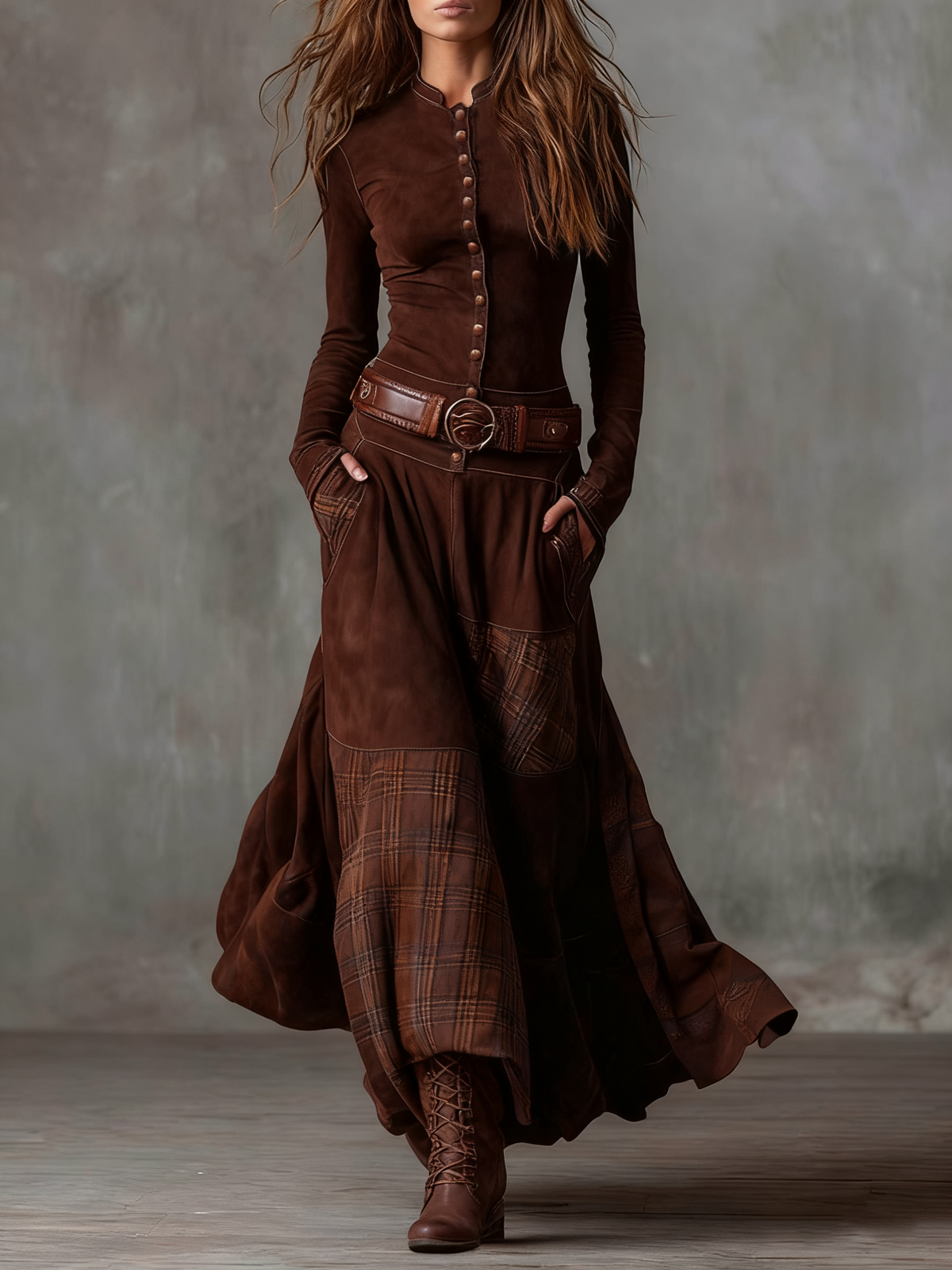 Elisa | Vintage Patchwork Belted Maxi Dress