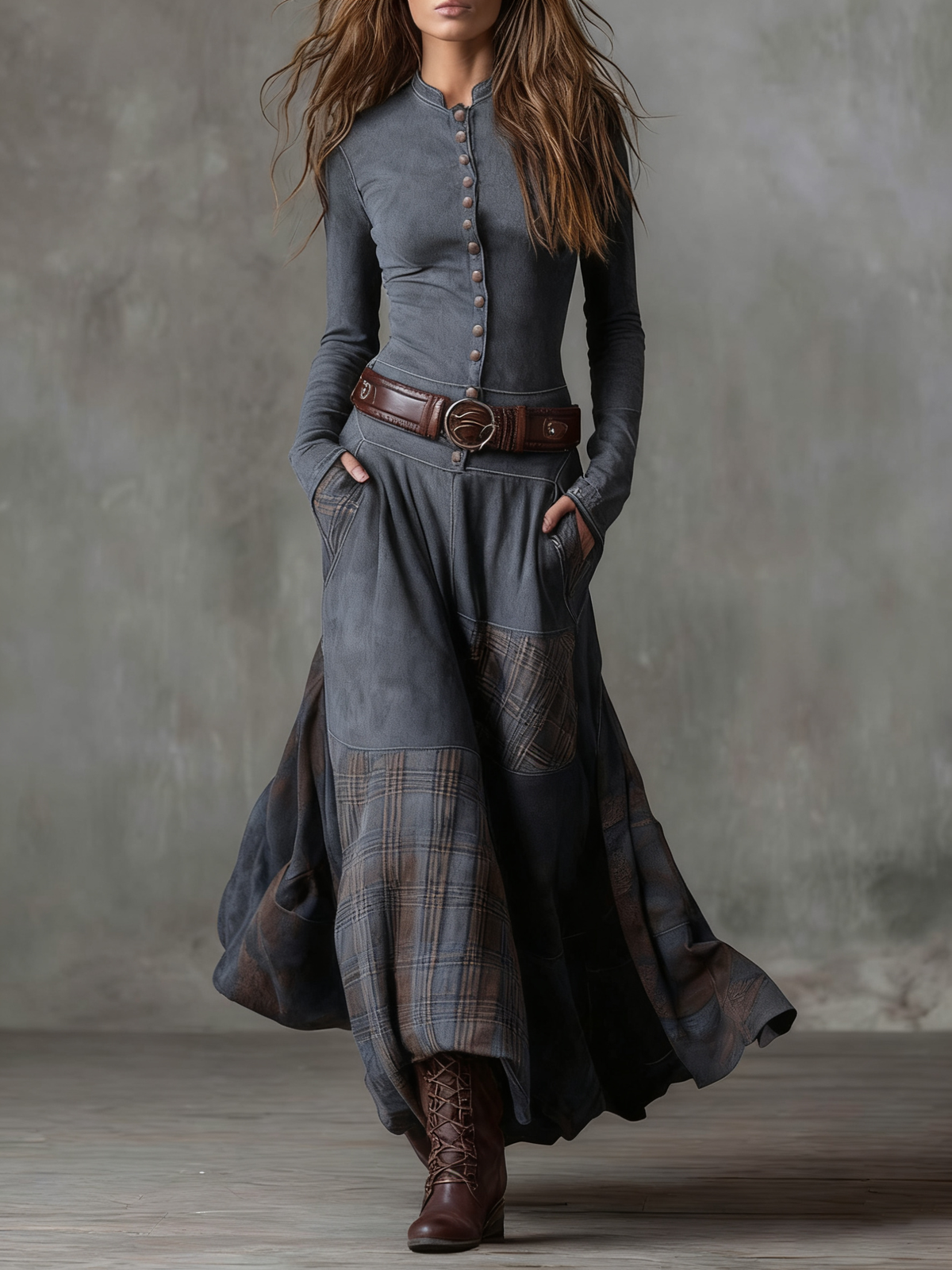 Elisa | Vintage Patchwork Belted Maxi Dress