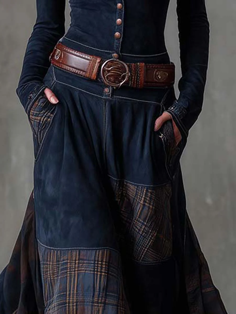 Elisa | Vintage Patchwork Belted Maxi Dress