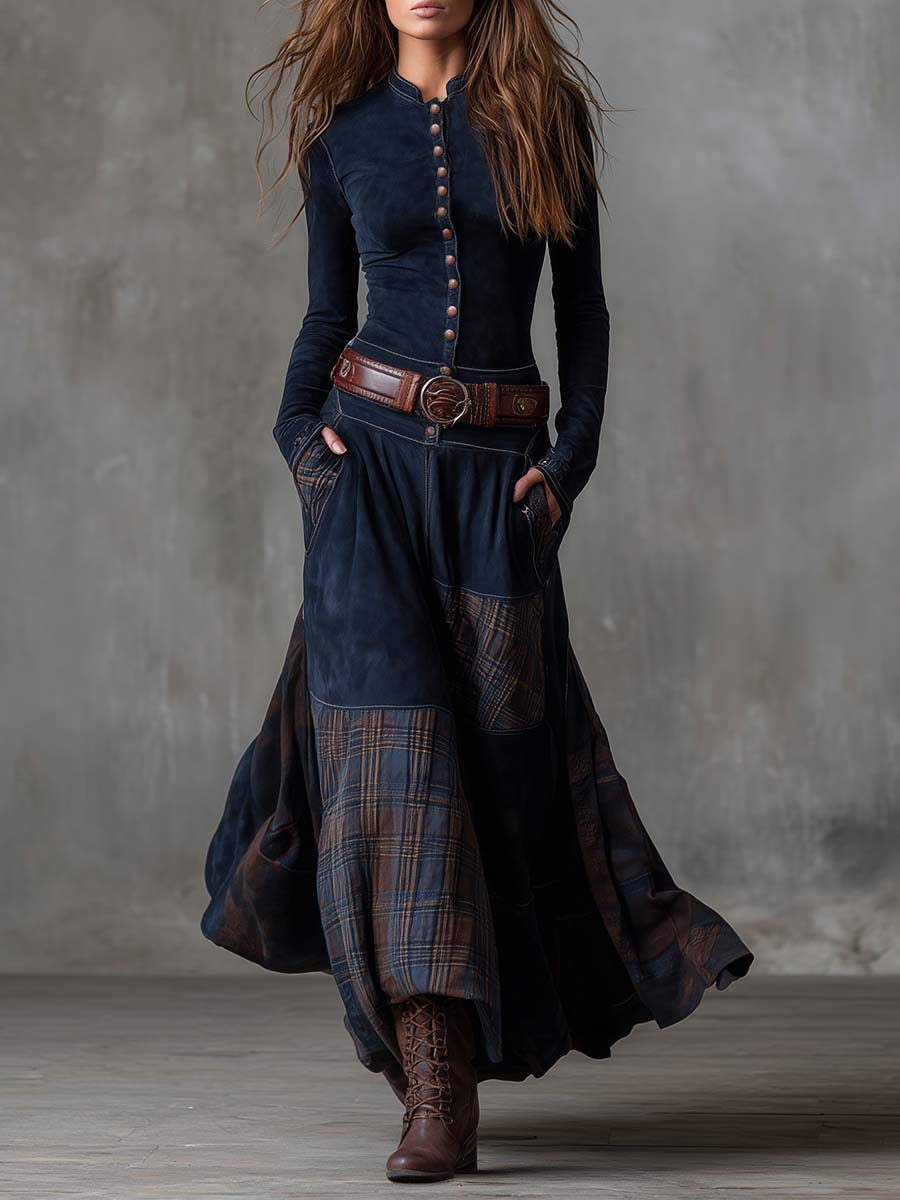 Elisa | Vintage Patchwork Belted Maxi Dress