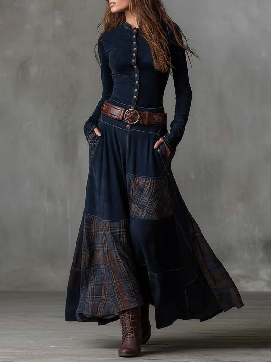 Elisa | Vintage Patchwork Belted Maxi Dress